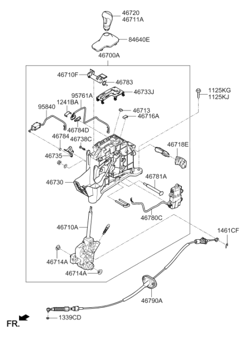 2017 Hyundai Sonata Automatic Transmission Lever Assembly Diagram for 46700-C1200