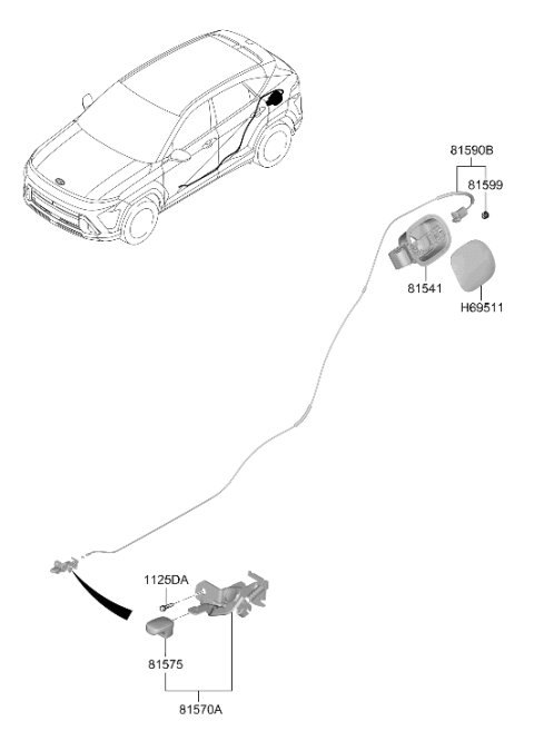 2026 Hyundai Kona CATCH & CABLE ASSY-FUEL FILLER Diagram for 81590-BE000