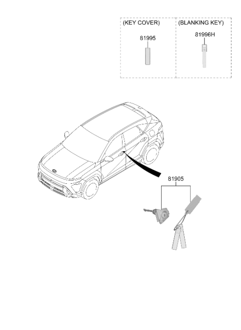 2026 Hyundai Kona Lock Key & Cylinder Set Diagram for 81905-BE000