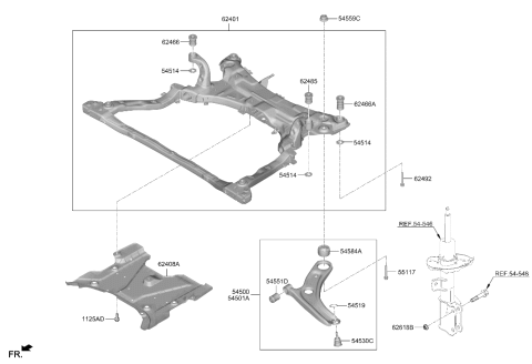 2025 Hyundai Kona Crossmember Complete Diagram for 62405-BE100