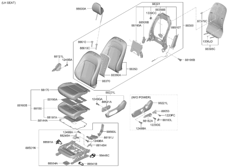 2026 Hyundai Kona Front Cushion Covering Assembly Left Hand Diagram for 88160-BE420-XPY