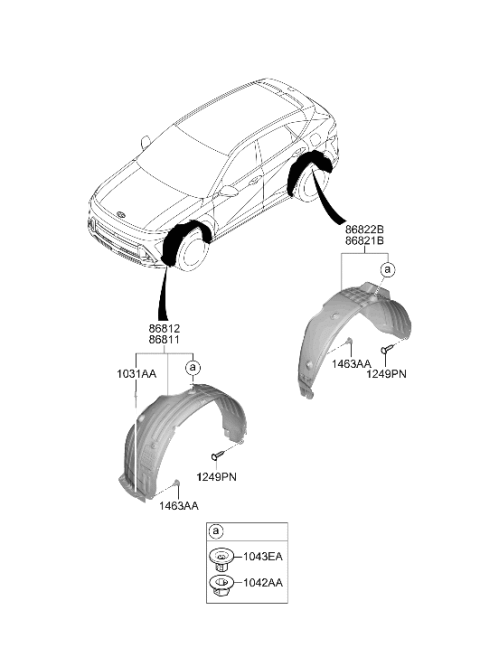 2025 Hyundai Kona Front Wheel Guard Assembly Right Hand Diagram for 86812-BE010