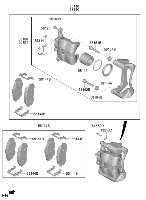 2026 Hyundai Kona Brake Caliper Kit Right Hand Diagram for 58190-BEA10