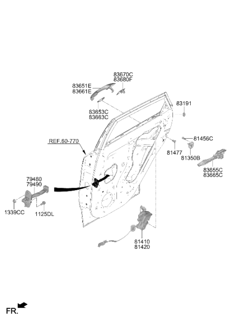 2024 Hyundai Kona HANDLE-REAR DOOR OUTSIDE,RH Diagram for 83661-BE000