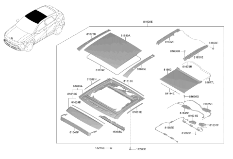 2026 Hyundai Kona GLASS ASSY-PANORAMAROOF MOVING Diagram for 81630-BE000