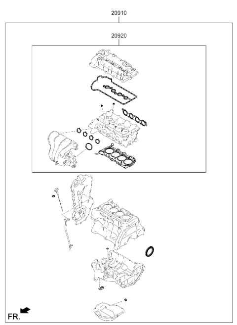 2023 Hyundai Elantra Engine Overhaul Gasket Kit Diagram for 20910-03U08