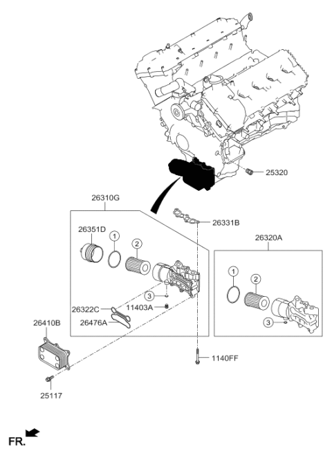 2010 Hyundai Equus Cooler Assembly-Engine Oil Diagram for 26410-3F100