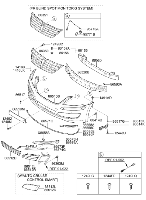 2012 Hyundai Equus Front Bumper Cover Assembly Diagram for 86540-3N010