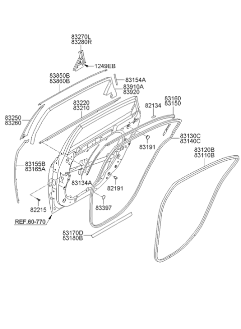 2011 Hyundai Equus Moulding Assembly-Rear Door Frame,RH Diagram for 83860-3N010