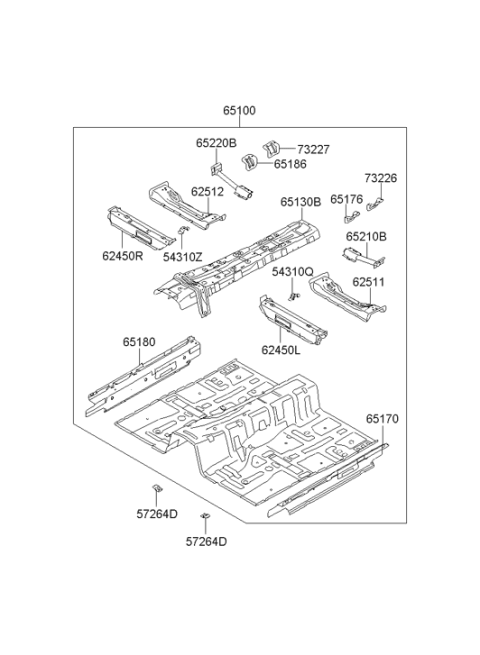 2011 Hyundai Equus Front Floor Panel Complete Diagram for 65100-3N002