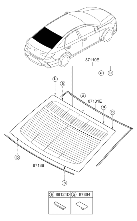 2019 Hyundai Sonata Rear Window Glass Assembly Diagram for 87110-C2000