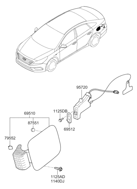 2019 Hyundai Sonata Opener Assembly-Fuel Filler Door Diagram for 81590-2T000