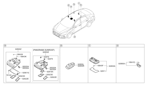 2019 Hyundai Sonata Overhead Console Lamp Assembly Diagram for 92800-C2500-TTX