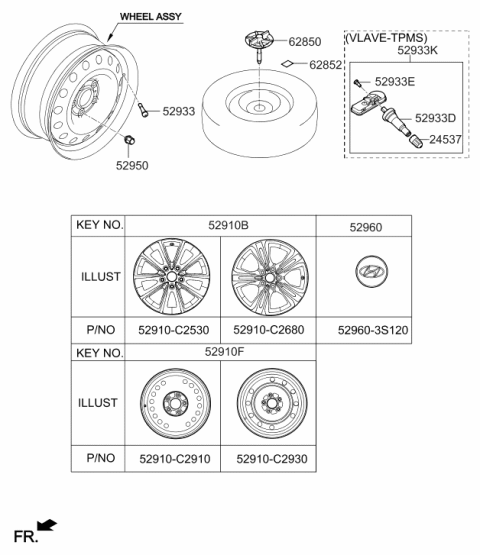 2019 Hyundai Sonata 18 Inch Wheel Diagram for 52910-C1760