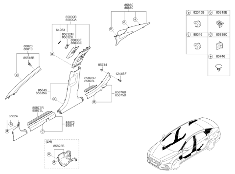 2019 Hyundai Sonata Front Pillar Trim Assembly Right Hand Diagram for 85820-C2000-ZPP