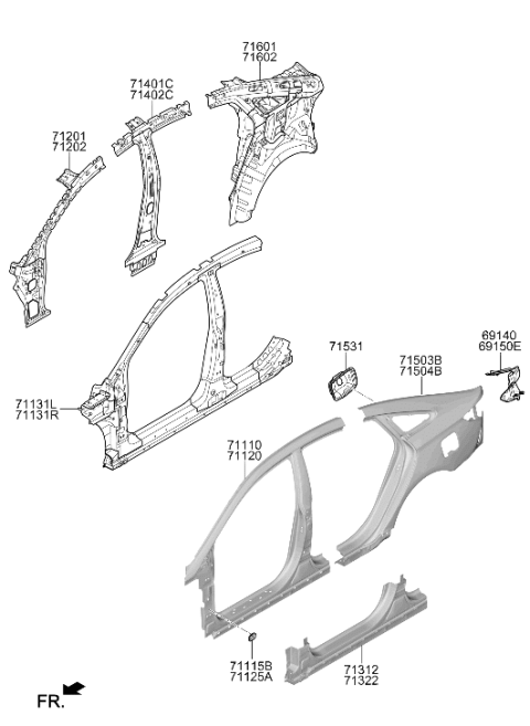 2018 Hyundai Sonata Reinforcement Assembly-Side Outer RH Diagram for 71140-C2000