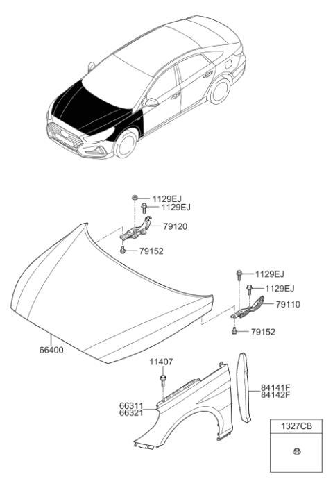 2019 Hyundai Sonata Hood Panel Assembly Diagram for 66400-C2500
