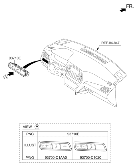 2019 Hyundai Sonata Side Crash Pad Switch Assembly Diagram for 93700-C1AA0-TGG