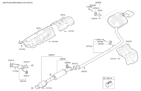 2019 Hyundai Sonata Rear Muffler Assembly Diagram for 28710-C1100