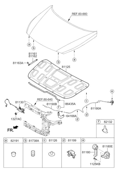 2019 Hyundai Sonata Hood Latch Release Cable Assembly Diagram for 81190-C2100