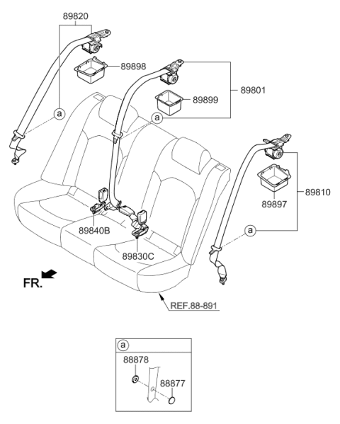 2018 Hyundai Sonata Rear Center Seat Belt Assembly Diagram for 89850-C2000-PPB