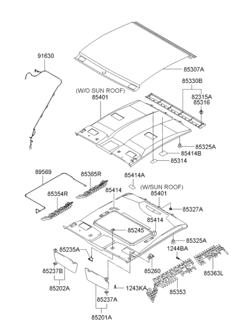2004 Hyundai Tiburon Sun Visor Assembly Right Diagram for 85202-2C216-X6