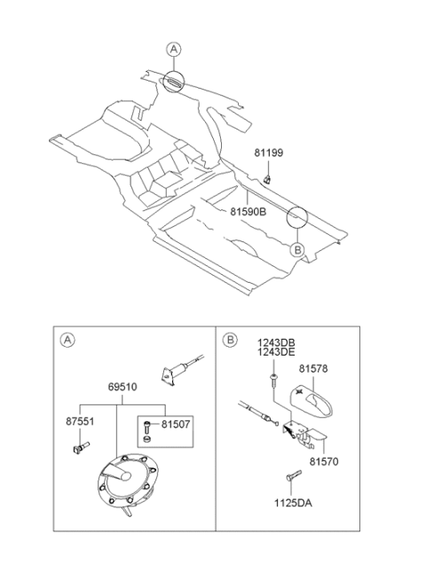 2001 Hyundai Tiburon Fuel Filler Catch & Cable Assembly Diagram for 81590-2C000