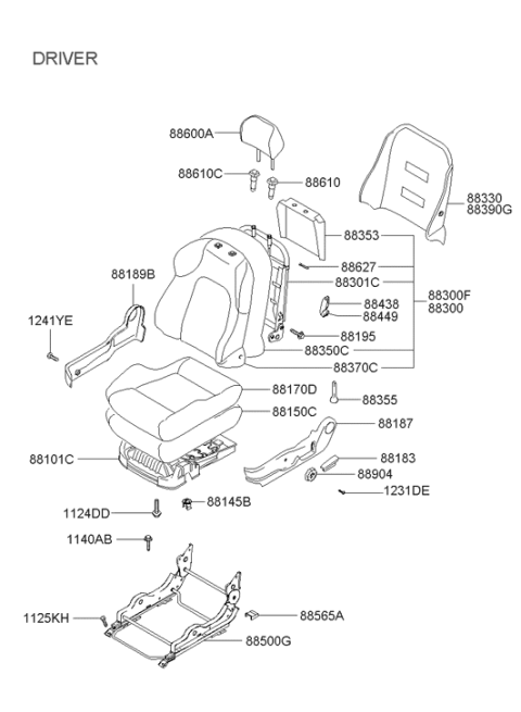 2003 Hyundai Tiburon Front Seat Back Drive Pad Assembly Diagram for 88350-2C500