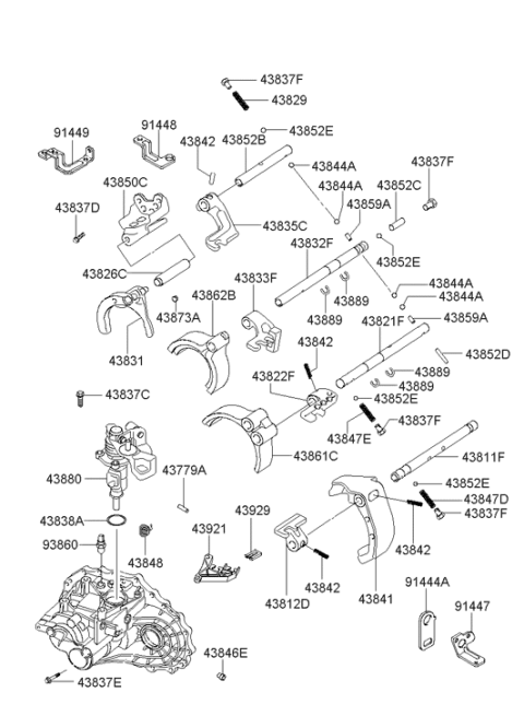 2001 Hyundai Tiburon New Body Style Gear Shift Control (MTM) Diagram 3