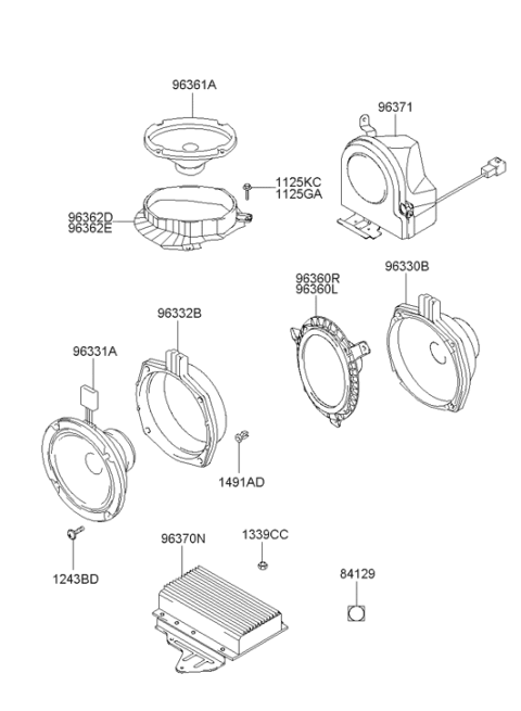 2005 Hyundai Tiburon Quarter Panel Speaker Assembly Diagram for 96361-2C000