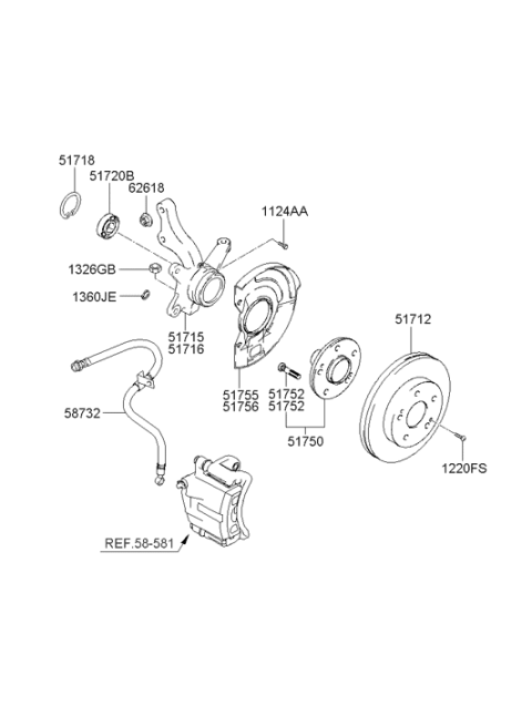 2005 Hyundai Tiburon Front Axle Knuckle Left Hand Diagram for 51715-2C000