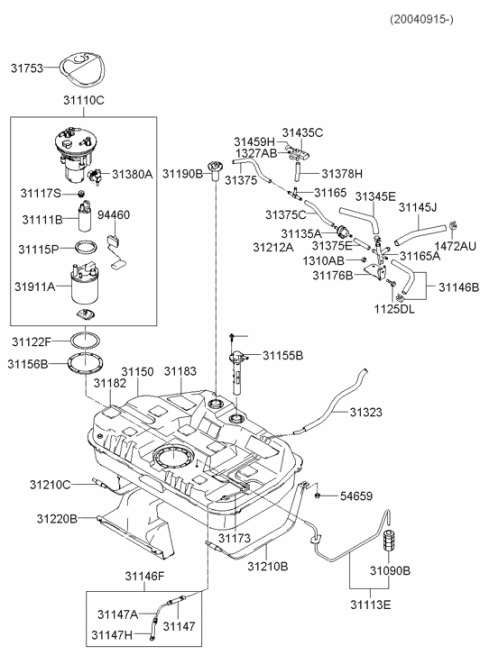 2006 Hyundai Tiburon Fuel Filter Intake Assembly Diagram for 31911-2C000