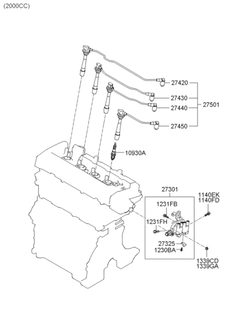 2001 Hyundai Tiburon Screw Machine Diagram for 12310-06103