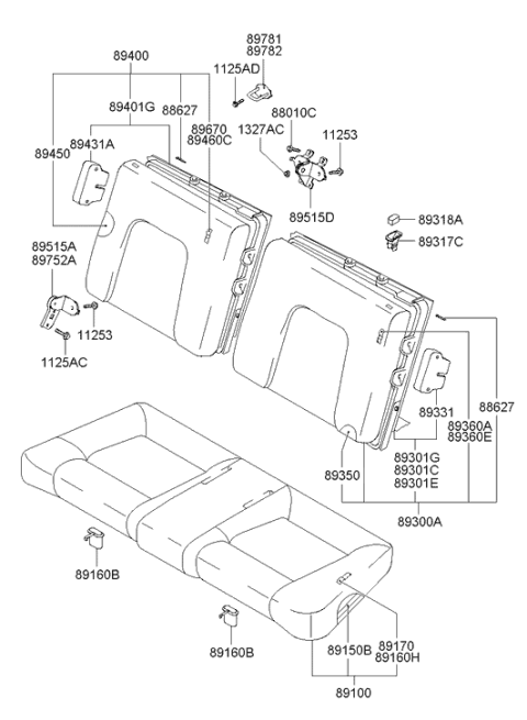 2002 Hyundai Tiburon Rear Right-Hand Seat Back Covering Assembly Diagram for 89460-2C130-GAB