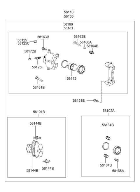 2002 Hyundai Tiburon Car Care Front Disc Brake Pad Kit Diagram for S5810-12CA3-0