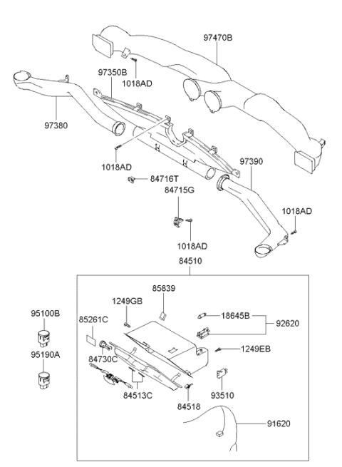 2002 Hyundai Tiburon Glove Box Assembly Diagram for 84501-2C500-LK