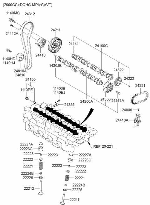 2004 Hyundai Tiburon Valve Timing Belt Diagram for 24312-23202