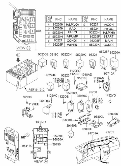 2001 Hyundai Tiburon Power Relay Assembly Diagram for 95224-29850