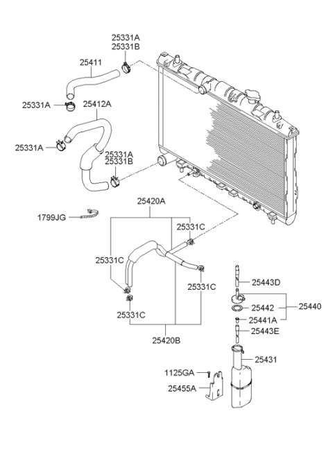 2004 Hyundai Tiburon Automatic Transaxle Oil Cooling(Feed) Hose Assembly Diagram for 25420-2C000