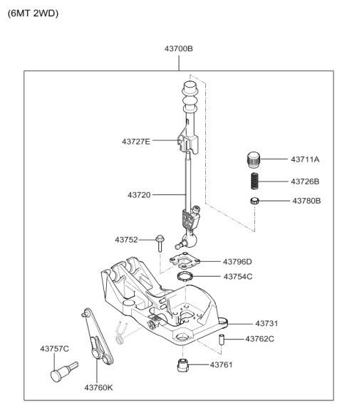 2001 Hyundai Tiburon New Body Style Shift Lever Control (MTM) Diagram 2