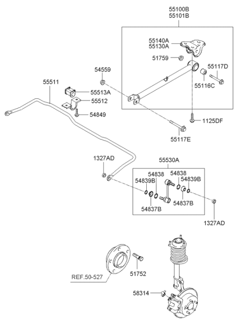 2002 Hyundai Tiburon Bracket-Rear Stabilizer Diagram for 55514-2C200