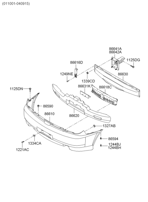 2006 Hyundai Tiburon Rear Bumper Cover Assembly Diagram for 86610-2C710