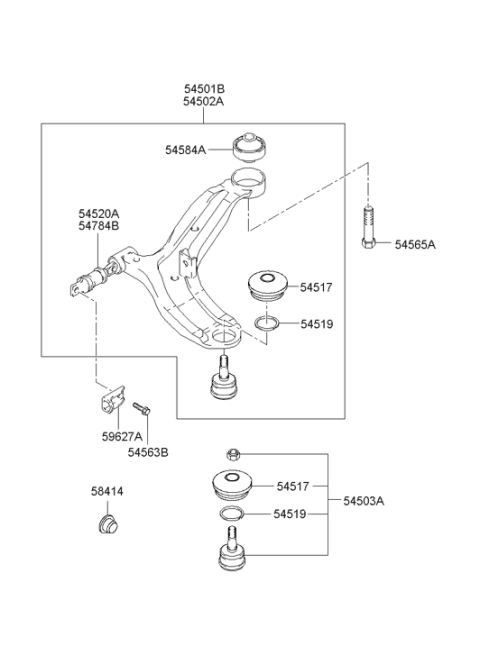 2004 Hyundai Tiburon Arm Complete-Lower,LH Diagram for 54500-2C000