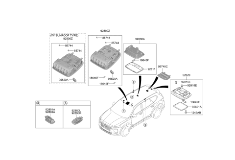 2019 Hyundai Santa Fe Overhead Console Lamp Assembly Diagram for 92810-S1000-UUE