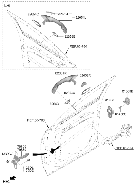 2019 Hyundai Santa Fe Door Outside Handle Assembly,Left Diagram for 82650-S1000