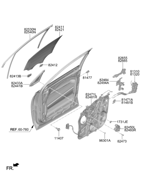 2020 Hyundai Santa Fe Front Right Hand Door Module Panel Assembly Diagram for 82481-S2000