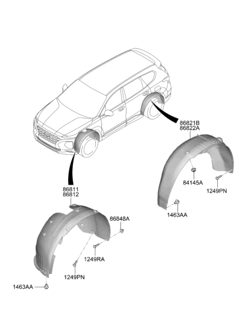 2020 Hyundai Santa Fe Right Front Wheel Guard Assembly Diagram for 86812-S2000