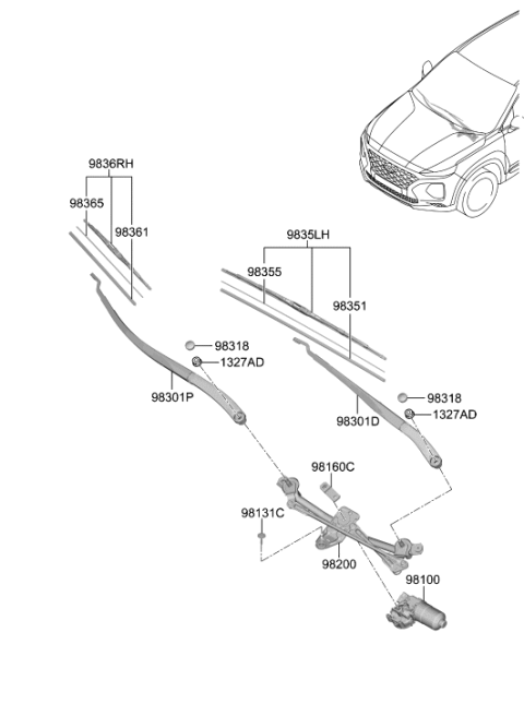 2020 Hyundai Santa Fe Windshield Wiper Arm Assembly (Driver) Diagram for 98311-S1000