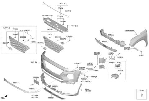 2019 Hyundai Santa Fe Front Passenger Side Fog Light Assembly Diagram for 92202-S2000