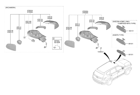 2020 Hyundai Santa Fe Mirror Assembly - Outside Rear View Left Hand Diagram for 87610-S2280